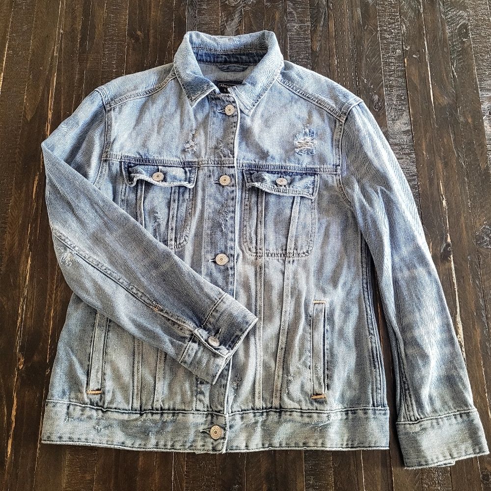 Abercrombie & Fitch Denim Jean Acid Wash Light Blue Jacket Women's Size Medium